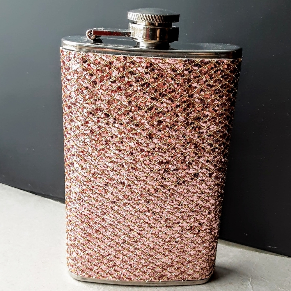 Pink Sparkly Flask- New- Glitter